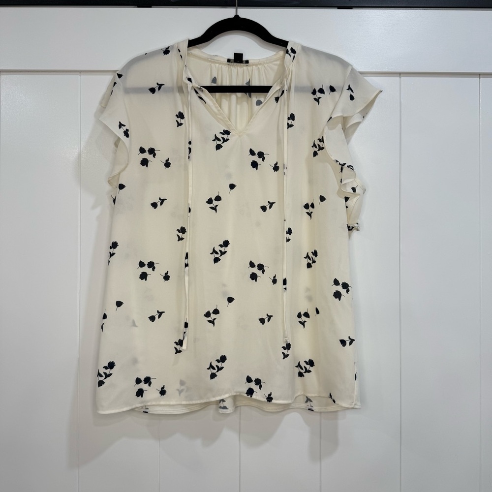 Ann Taylor Factory Cream and Navy Patterned Blouse
